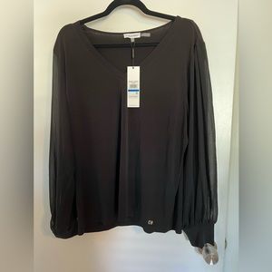 CALVIN KLEIN BLACK BLOUSE WITH SHEER SLEEVES
